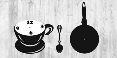 Часы чашка кофе и сковородка