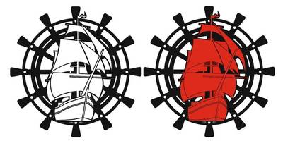 Часы штурвал с кораблем