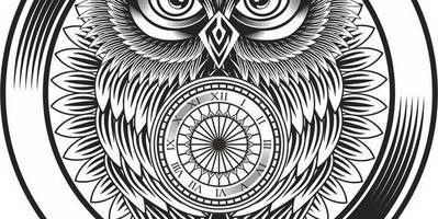 Часы сова узорами для гравировки