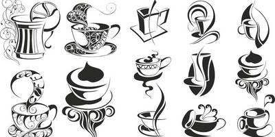 Силуэты чашек с напитками для гравировки