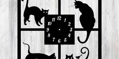 Часы с 4 кошками