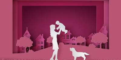 Многослойная открытка девушка с собакой