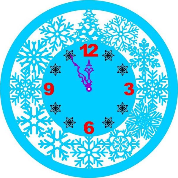 Часы новогодние с узорами снежинок