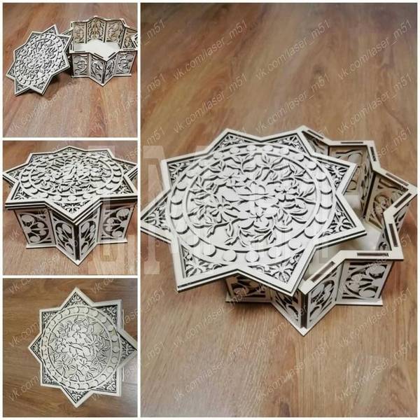 Шкатулка многогранная звезда с узорами