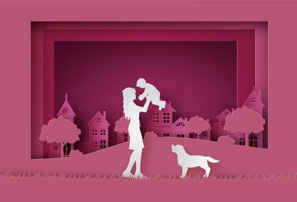 Многослойная открытка девушка с собакой